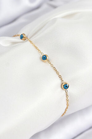 316L Çelik Nazar Boncuğu Model Gold Renk Kadın Bileklik