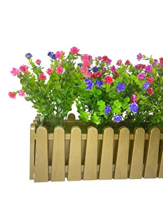 Yapay Çiçek Dore Gold Çit Balkon Saksısı Renkli Mineli Şimşir Çiçekli 55*35cm