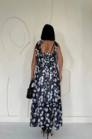 Siyah Şifon Drapeli Elbise