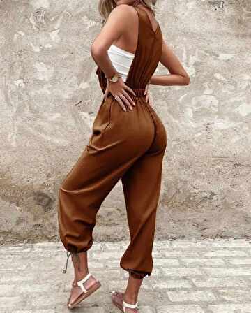 Kadın Poplin Kumaş Likralı Askılı Tulum