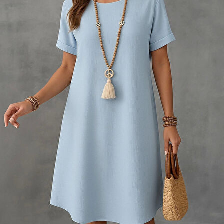 Kadın Kısa Kollu Kayık Yaka Bürümcük Elbise