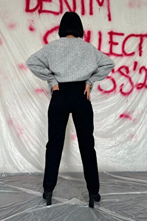 Siyah Boru Paça Jeans Pantolon