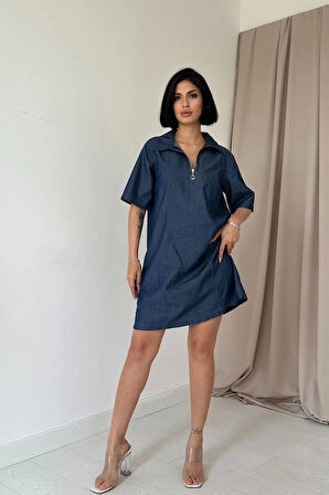 Mavi Tencel Kuplu Elbise