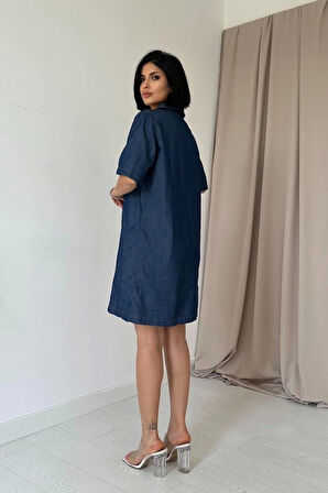Mavi Tencel Kuplu Elbise