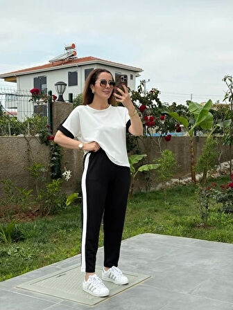 Kadın Modal Dokulu Kumaş Yanı şeritli Takım
