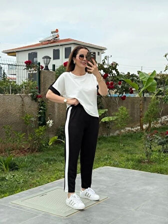Kadın Modal Dokulu Kumaş Yanı şeritli Takım
