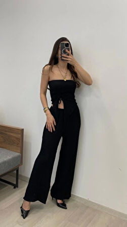 Kadın Sendy Kumaş Bağcık Detaylı Asimetrik Takım