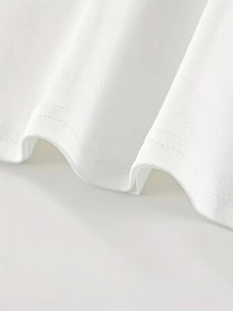 New York Baskılı Oversize Bisiklet Yaka T-shirt - Beyaz