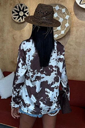 Batik Desenli Chanel Saten Gömlek 3467