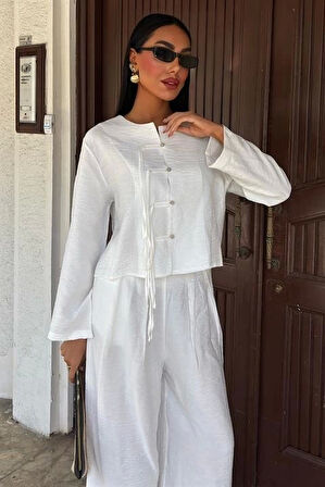 Önü İnce Kordon Detaylı Ve Double Paça Pantolonlu Takım 10180