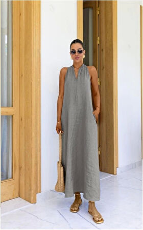 V Yaka Paraşüt Elbise