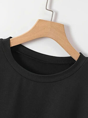 New York Baskılı Oversize Bisiklet Yaka T-shirt - Siyah