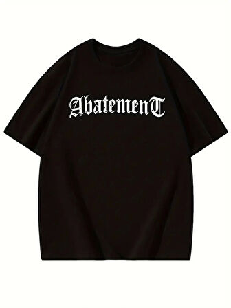 Baskılı Oversize Bisiklet Yaka T-shirt - Siyah