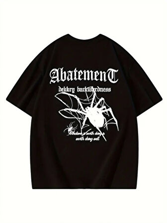 Baskılı Oversize Bisiklet Yaka T-shirt - Siyah