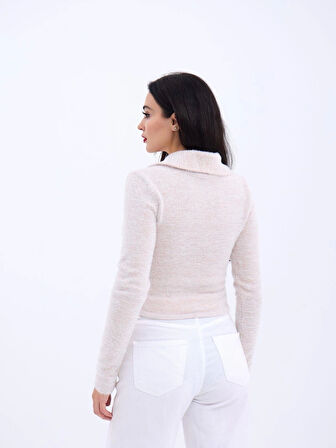 42531 TRİKO SİMLİ YAKALI CROP-EKRU