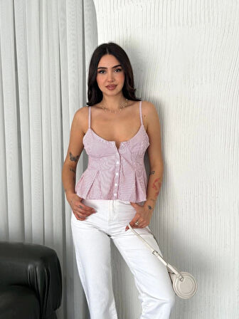 Askılı Dekolte Deraylı Crop - Kırmızı