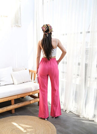 Beli̇ Lasti̇kli̇ Ve Bağcikli Keten Pantolon