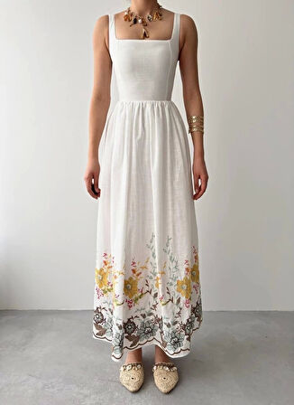 Mazi Çiçek Desenli Elbise