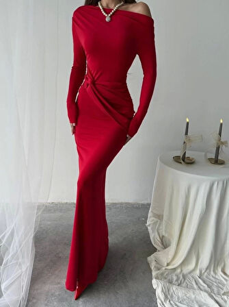 Kayık Yaka Uzun Kurdele Elbise