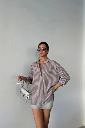 ÇİZGİLİ GÖMLEK  KETEN - Antrasit