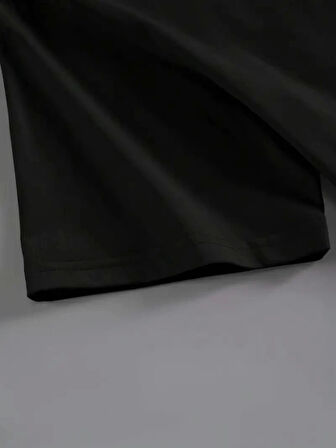 Baskılı Oversize Bisiklet Yaka T-shirt - Siyah