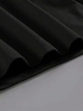 Baskılı Oversize Bisiklet Yaka T-shirt - Siyah