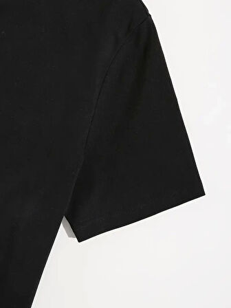 Baskılı Oversize Bisiklet Yaka T-shirt - Siyah