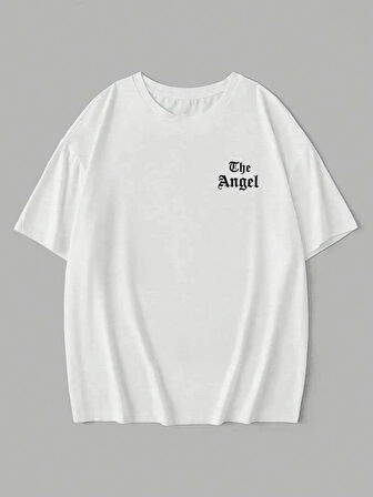 Baskılı Oversize Bisiklet Yaka T-shirt - Beyaz