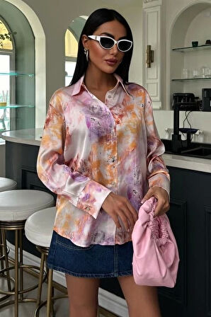 Batik Desenli Saten Gömlek 3409