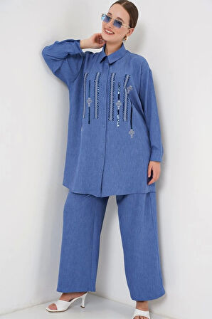 Desenli Tunik Pantolon İkili Takım 6720 - İndigo