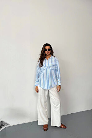 ÇİZGİLİ GÖMLEK - Mavi