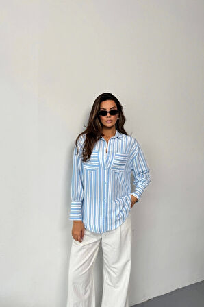 ÇİZGİLİ GÖMLEK - Mavi