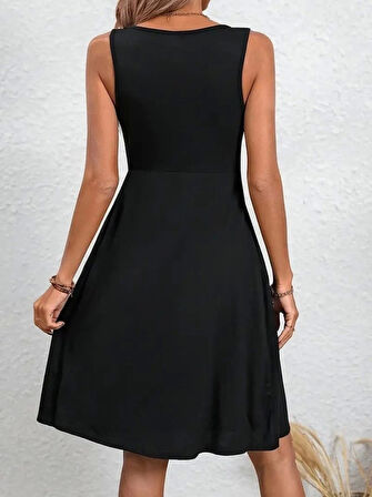 Kadın Askılı Yuvarlak Yaka önden Pileli Viskon Elbise