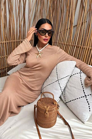 Ajur Detaylı Bisiklet Yaka Triko Elbise 2861