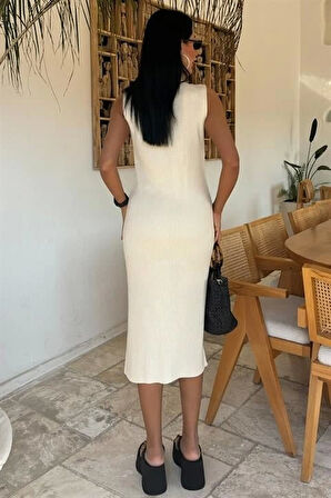 Önü Düğmeli Fitilli Kolsuz Elbise 2832