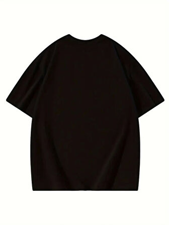 Thousand Baskılı Oversize Bisiklet Yaka T-shirt - Siyah