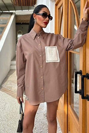 Süzine Cepli Arkası Yırtmaçlı Oversize Gömlek 3420