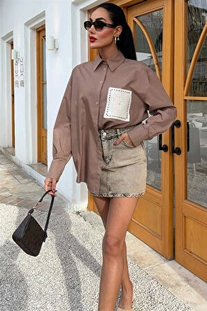 Süzine Cepli Arkası Yırtmaçlı Oversize Gömlek 3420