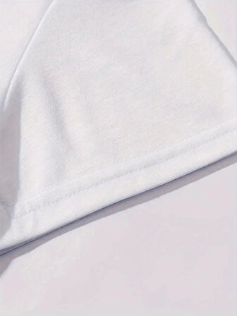 Baskılı Oversize Bisiklet Yaka T-shirt - Beyaz