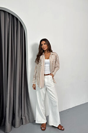 ÇİZGİLİ GÖMLEK - Bej