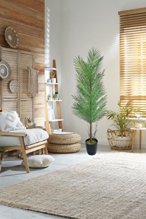 Yapay Ağaç Palmiye 155*50Cm 30Yaprak Areka Ağacı Siyah Saksıda Tek Gövdeli