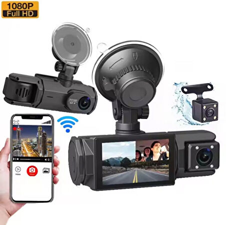 S-2 Wifi 1080p Araç içi Kamera 3 Kameralı ( Ön Görüş-Geri görüş - İç veya Yan Görüş ) Gece Görüş