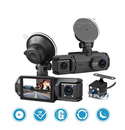 S-2 Wifi 1080p Araç içi Kamera 3 Kameralı ( Ön Görüş-Geri görüş - İç veya Yan Görüş ) Gece Görüş