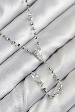 Pirinç Zirkon Taşlı Gümüş Renk Kadın Y Kolye