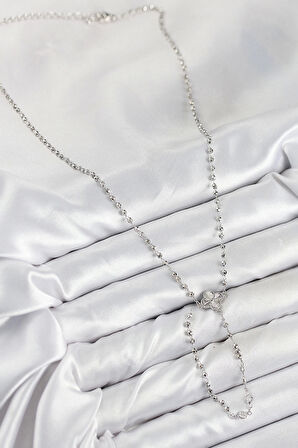 Pirinç Zirkon Taşlı Yonca Model Gümüş Renk Kadın Y Kolye