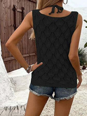 Kadın Askılı Yakalı Desenli Triko Bluz