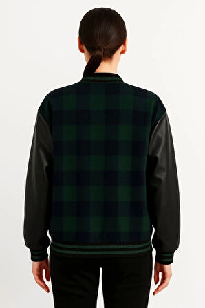 Kolları Suni Deri Içi Astarlı Oduncu Kolej Içi Ceket - Haki