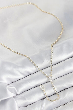 Pirinç Zirkon Taşlı Gold Renk Kadın Y Kolye