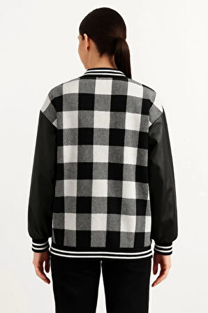 Kolları Suni Deri Içi Astarlı Oduncu Kolej Içi Ceket - Gri