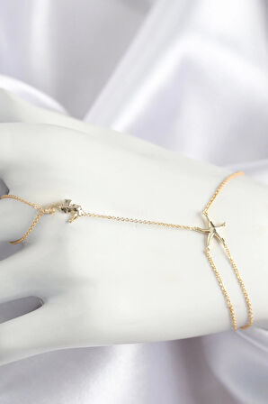 Pirinç Zirkon Taşlı Deniz Atı Ve Yıldız Model Gold Renk Şahmeran